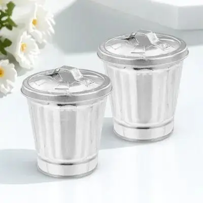 2Pcs 휴대용 보관 버킷 아연 도금 철 데스크탑 쓰레기통 사무실용 아연 도금 쓰레기통