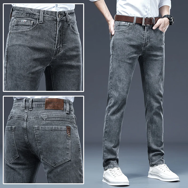 

2023 Spring Autumn Office Business Jeans Men Classic Blue Black Cotton Stretch Straight-leg Denim Pants Male Brand Trousers