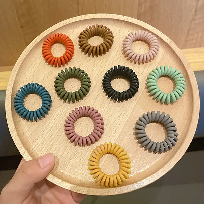 

10Pcs/set New Fashion Matt Solid Telephone Wire Elastic Hair Band Frosted Spiral Cord Rubber Band Hair Tie Stretch Head Band Gum