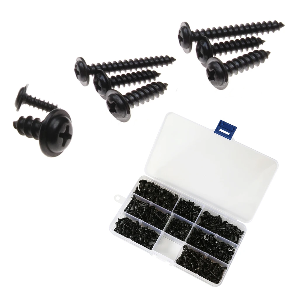 Black Carbon Steel Pan Head Self-Tapping Screw Assortment Kit (340/500 Pieces)