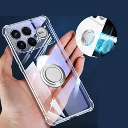 Transparent Shockproof Airbag Soft TPU Phone Case with Magnetic Ring Holder and Silicone Clear Protection for Redmi K90 Pro Max (Transparent)
