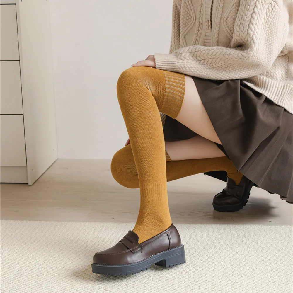 1PR Stockings Knee  Women's Thickened Warm Terry Cotton  Autumn  Winter College Style Towel Fleece-Lined Thigh Thigh High Socks