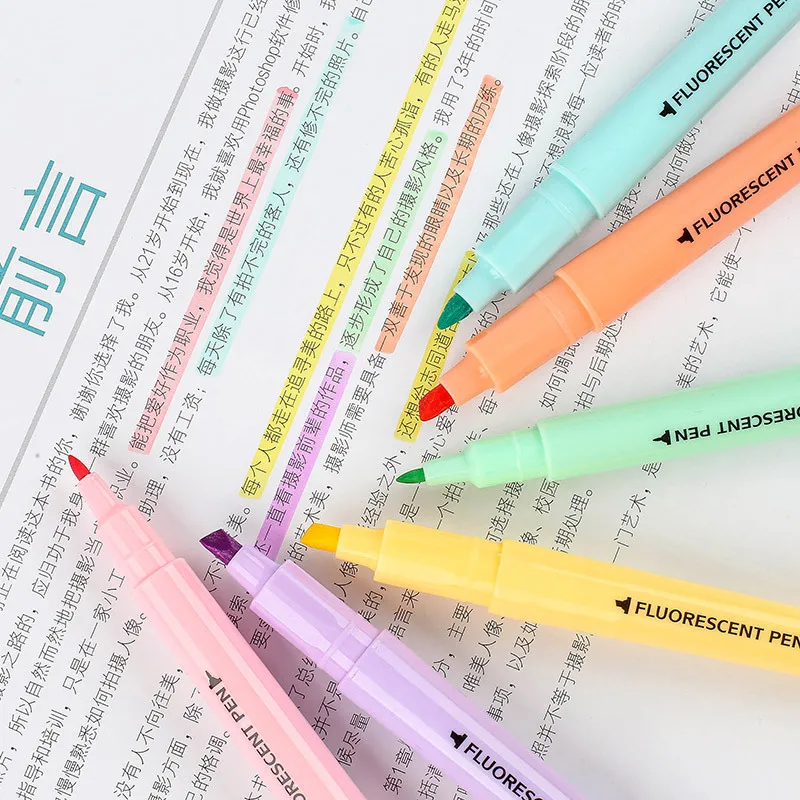 Double Head Fluorescent Highlighter Pen Markers Pastel Drawing Pen for Student School Office Supplies 6Pcs/Set highlighter pen