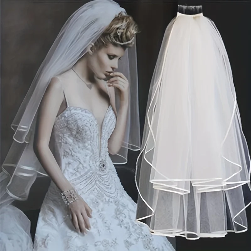 Bridal Veil bridal veil With Comb Elbow Elegant White Ivory 2T Wedding Bridal Veil Satin Edge