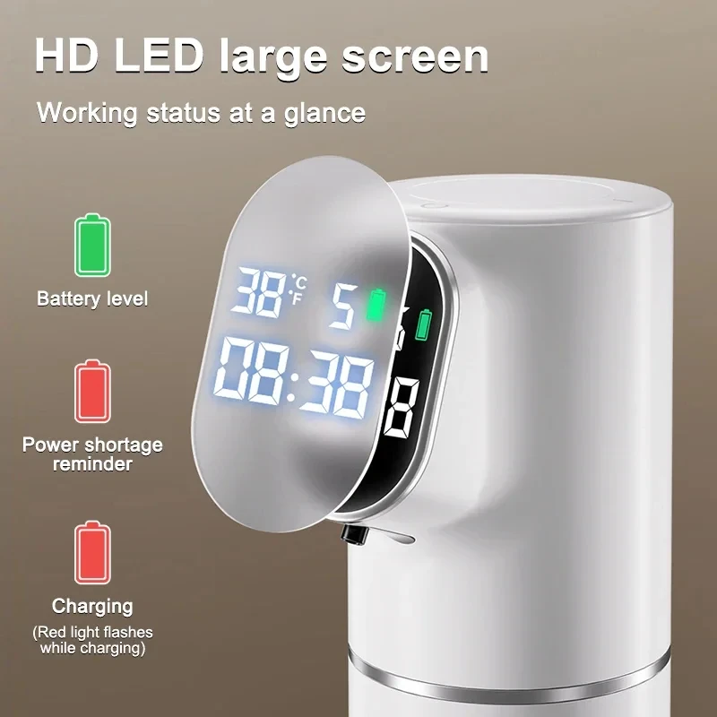 Soap Dispenser Hand Sanitizer Dispenser Refillable Bottle Soap Dispenser Bottle Foaming Soap Dispenser Refillable Plastic Bottles Foam Pump Bottle Smart Soap Foam dispenser 5 Gear Touchless 320ml Temperature Time Display Automatic Infrared Sensor