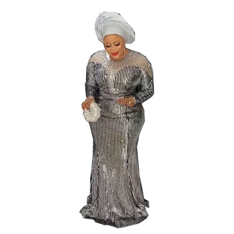 

Plus Size Evening Dresses For Women African Bodycon Gown Sequin Mermaid Party Maxi Long Dress Luxury Dubai Abaya Boubou Robe