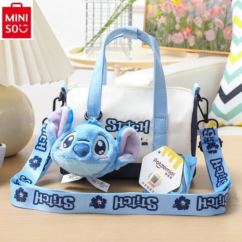 MINISO Disney Strawberry Bear Stitch Cute Cartoon Hanger Casual Handheld Small Round Bag Student Simple Crossbody Bag