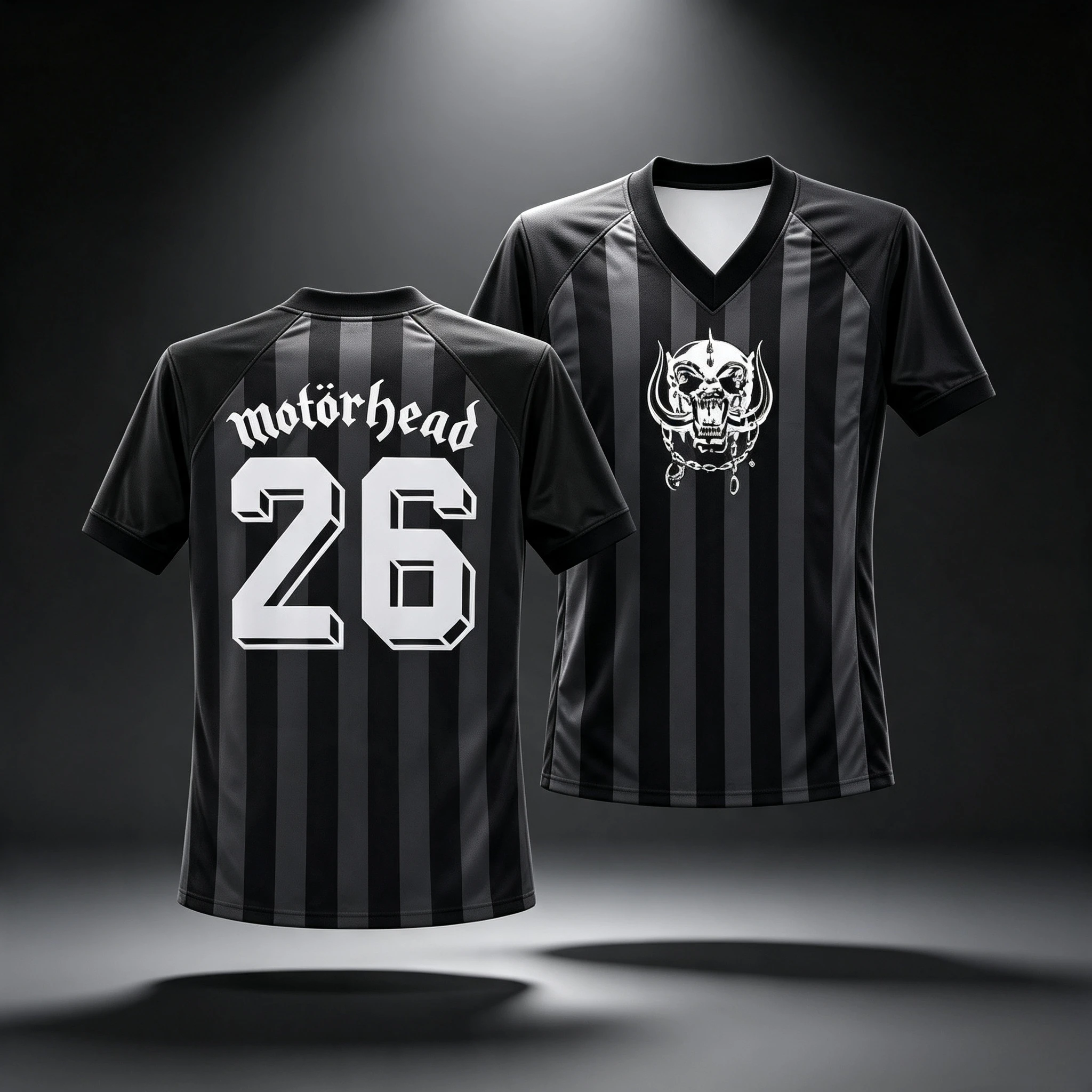 2026 Neues Motorhead Warpig Gestreiftes Fußballtrikot Doppelseitig Bedruckt Nummer 26 Heavy-Metal-Band Fan-Fußballshirt Familienkleidung