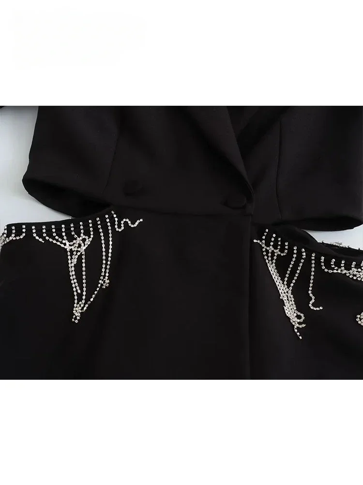 2024 New Spring Fashion Causal Tassel Playsuits Long Sleeve Vintage Woman Elegant Hollow Out Blazer Jumpsuit Slim Tops