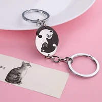 Cute Hug Cat Keychain Creative Patchwork Heart Round Keyring Couple Lovers Key Chains Bag Pendant Car Keyholder Accessories Gift 3