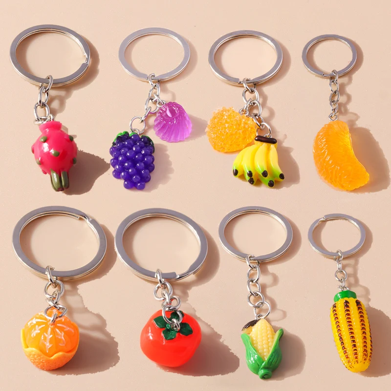 귀여운 3D 시뮬레이션 과일 키체인, 포도 오렌지 키링 펜던트, 여아용 핸드백 장식, DIY 어린이 쥬얼리 선물