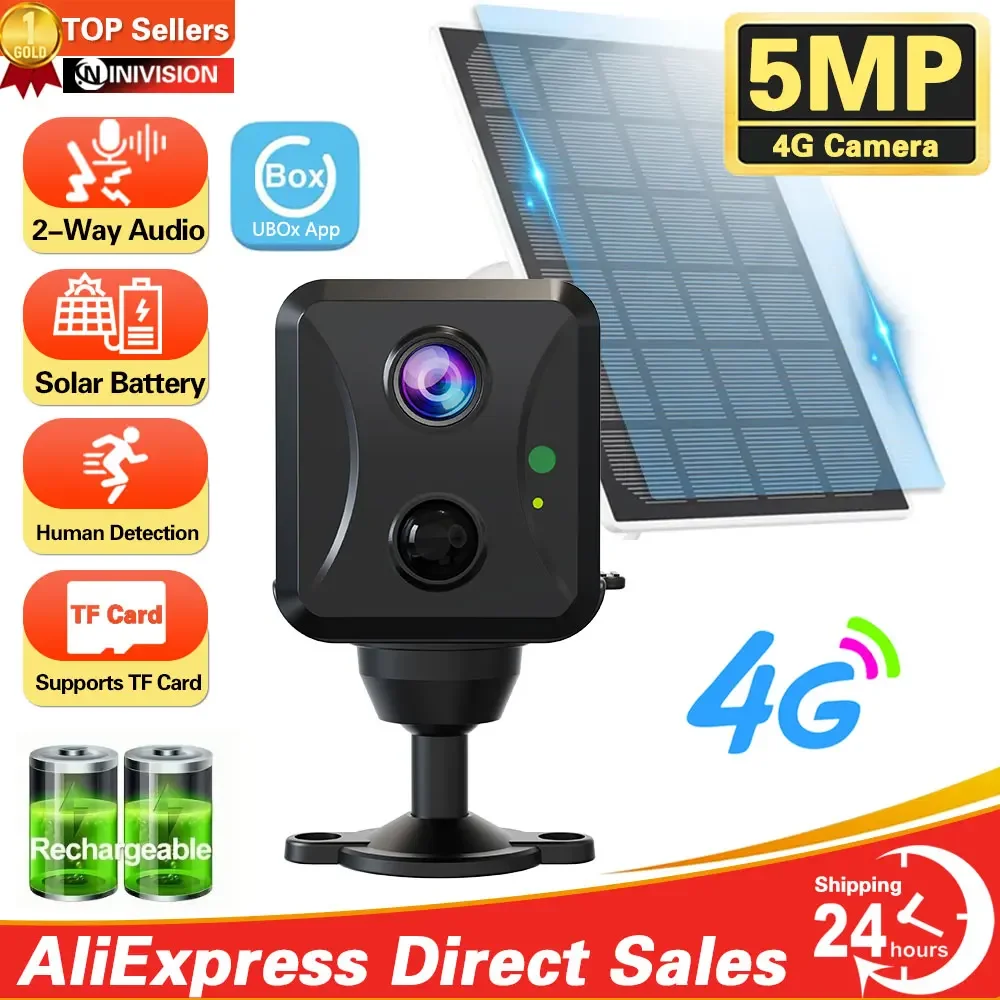 4G LTE SIM Card 5MP Wifi Battery Powered With Solar Pannel CCTV Camera PIR Human Detection Smart Wireless Surveillance IP Cam