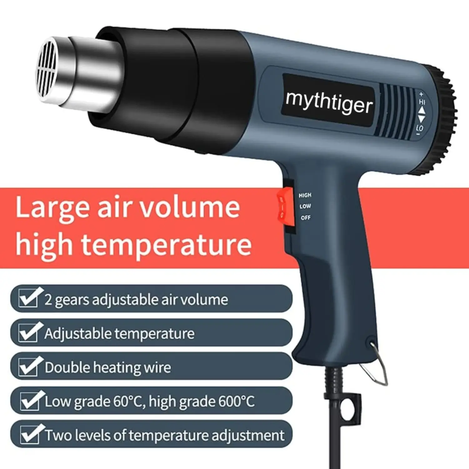 1800W Hot Air Gun Fast Heating Handheld Heat Blower Electric Adjustable  Temperature 60~600℃ Heat Gun Tool with 4 Nozzles - AliExpress