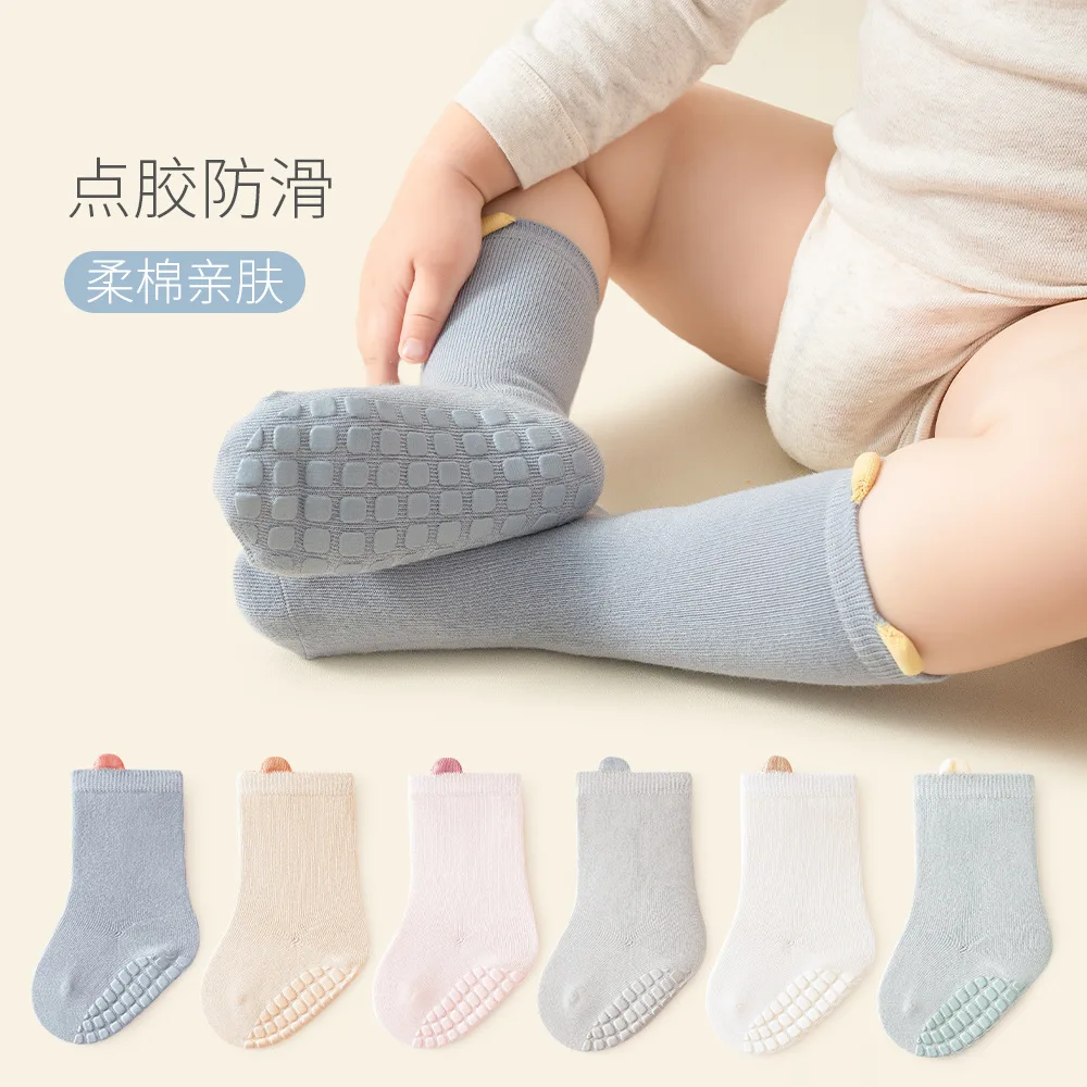 

Fall Socks Baby Glue Non-slip Baby Toddler Socks Solid Color Boneless Midtube Socks for Boys and Girls