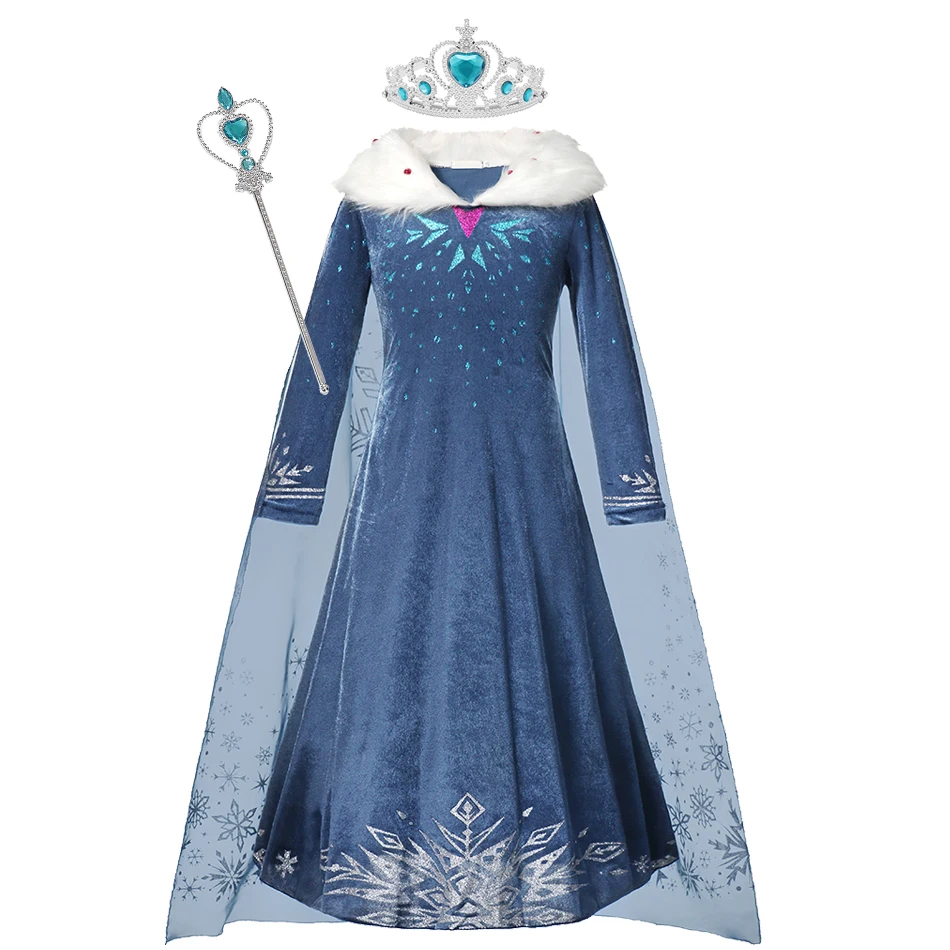 thumbnail image 1 of Disney Frozen Princess Elsa Dress Girl Cosplay Costume Birthday Carnival Party Snow Queen Long Sleeve Winter Clothes Kids Outfit, 1 of 5