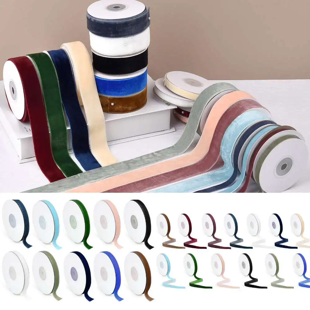 Flocking Velvet Ribbon 5Yard 2.5/1cm Velvet Ribbons Color Single Face Flocking With DIY Gift ...