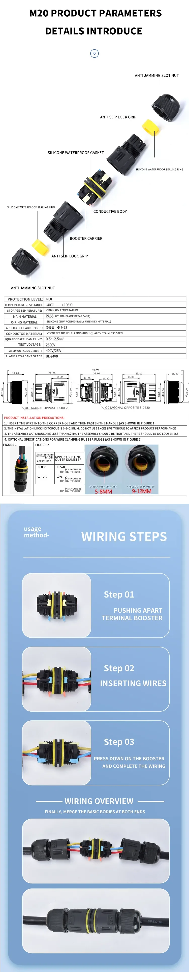 M25, Terminal adaptador ao ar livre, Reta Plug, Conexão rápida