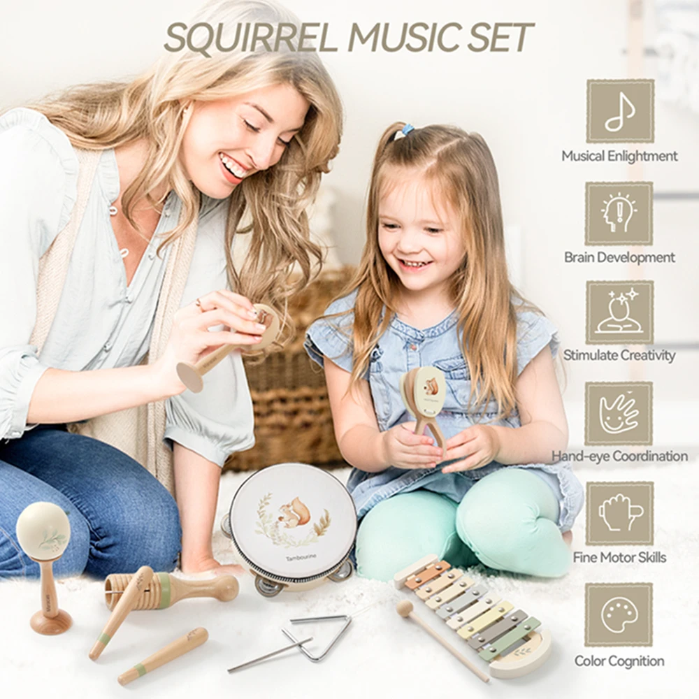 Kids Wooden Montessori Toys Musical Instruments Toys Wooden Squirrel Percussion Instruments Preschool Puzzle Educational Toys 5