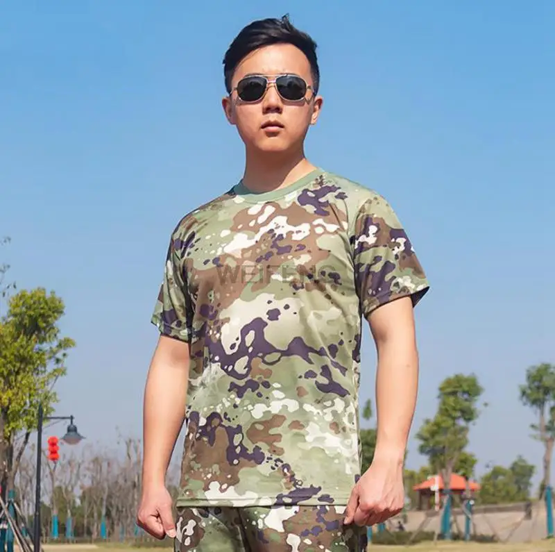 Combat Shirts Men's Tactical Shirt Short Sleeve Quick Dry Combat T-Shirt Military Army T Shirt Paintball Clothing Hunting Camouflage