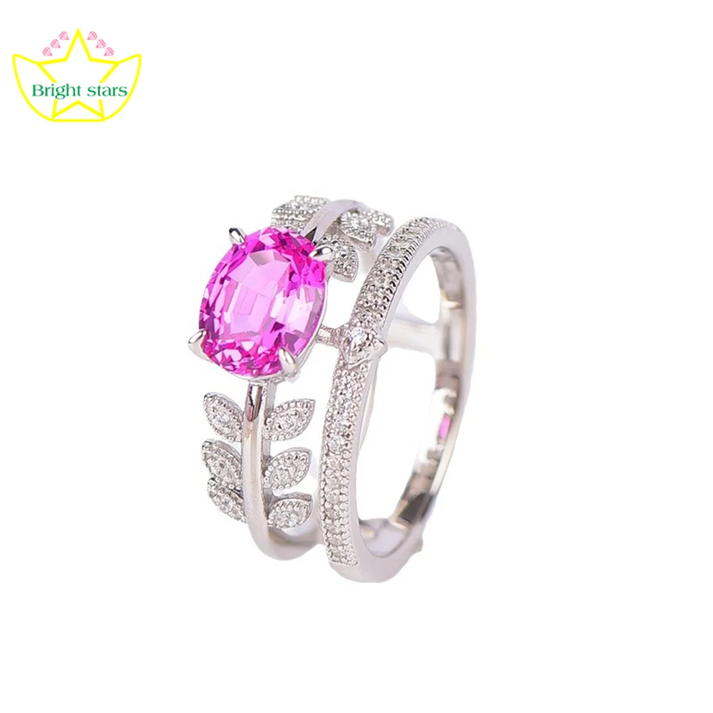 

Bright Stars S925 Deep Pink Gemstone Oval wheat high carbon diamond beautiful temperament unique ring