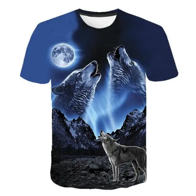 

Summer Y2k Men T shirt Streetwear Round Neck Short Sleeve Tees Tops Animal Male Clothes Casual Wolf 3D Print Ropa Hombre Shirt