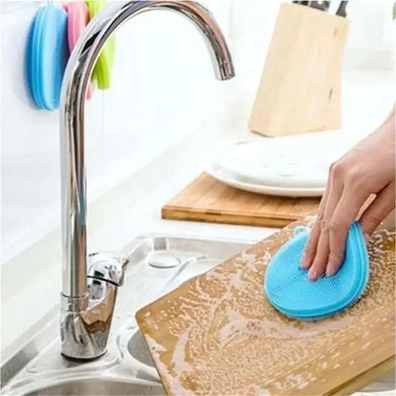Kitchen Portable Dish Washing Scrubber Silicone Bowl Cleaning Brush Cloth Scouring Pad Pot Kitchen Cleaning Dish Sponge Tools
