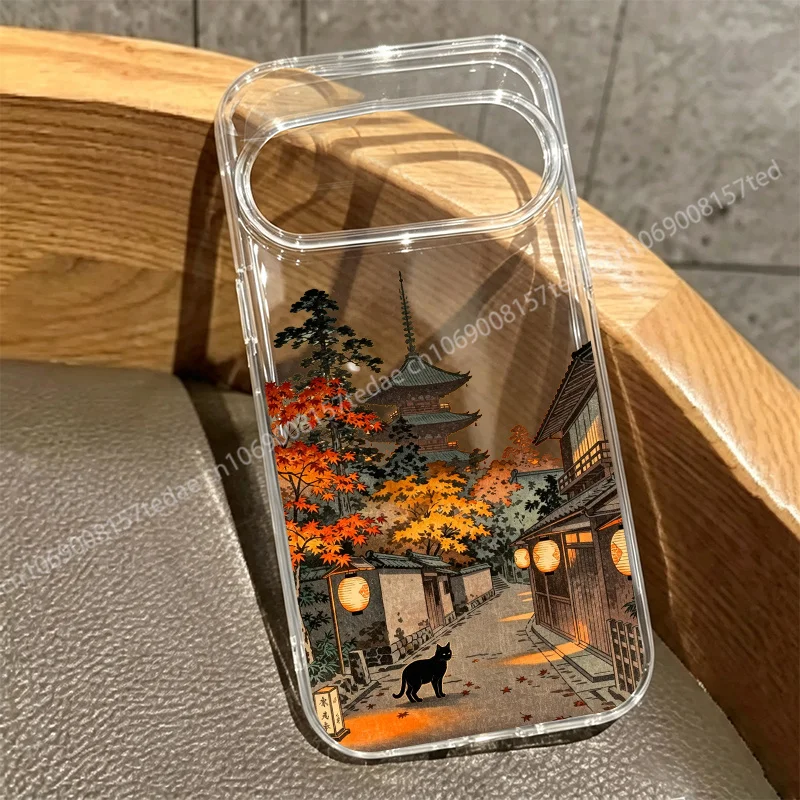 Mount Fuji Scenery Black Cat Clear Phone Case