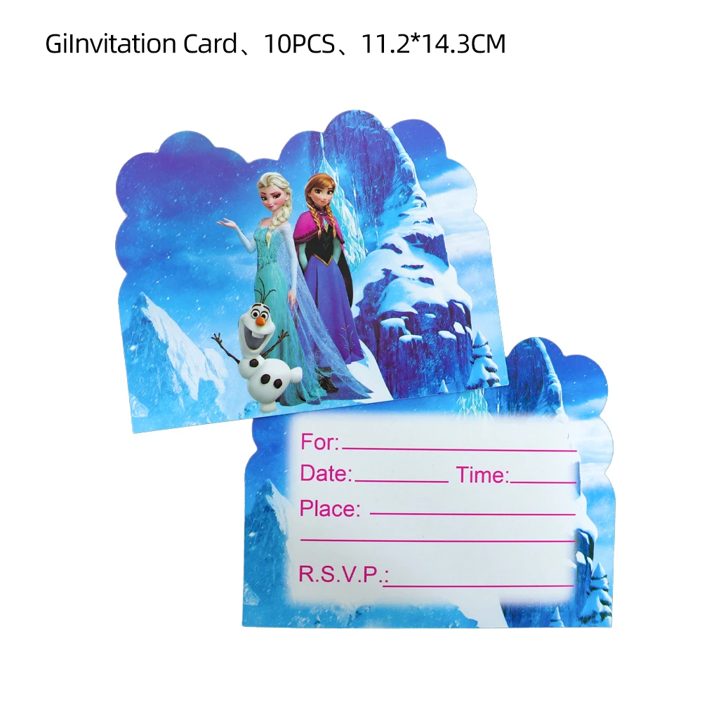 Tarjeta de felicitación de Frozen de Disney para fiestas, tarjeta de invitación de una sola página para la fiesta de cumpleaños de Anna y Elsa para niños, suministros para bodas, 10 unidades