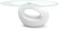 Contemporary Glass Coffee Table for Living Room, Oval Glass Table Set, Tempered Glass Top & Glossy Solid Base , White 1