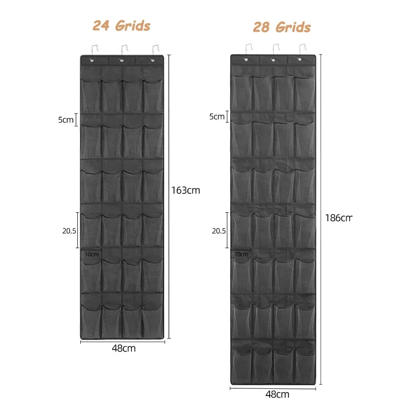 24/28 Grid Wall-mounted Sundries Shoe Organiser Fabric Closet Bag Storage Rack Mesh Pocket Clear Hanging Over The Door Cloth Box 6