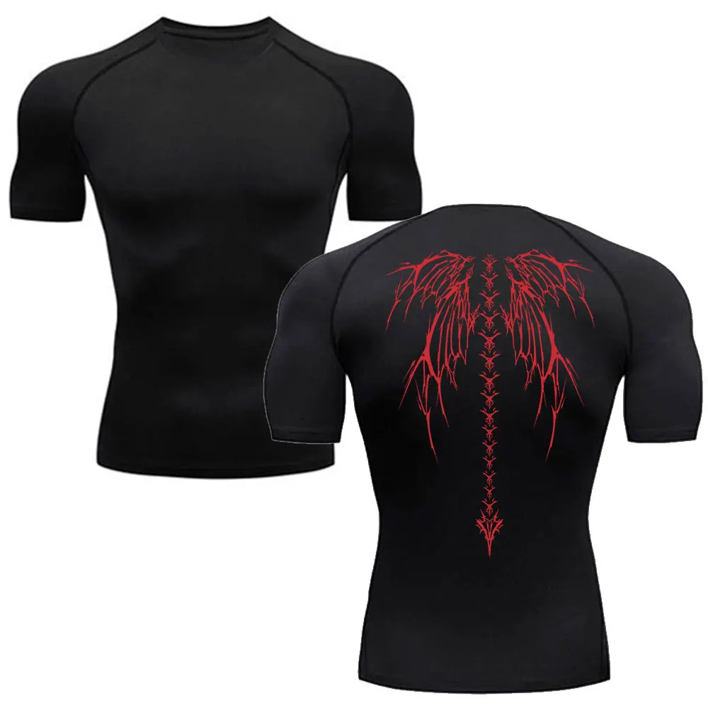 thumbnail image 1 of Camiseta de compresión Y2K para hombre, camiseta deportiva con esqueleto para gimnasio y correr, camisetas Rashgard, camiseta de manga corta de secado rápido para hombre, 1 of 5
