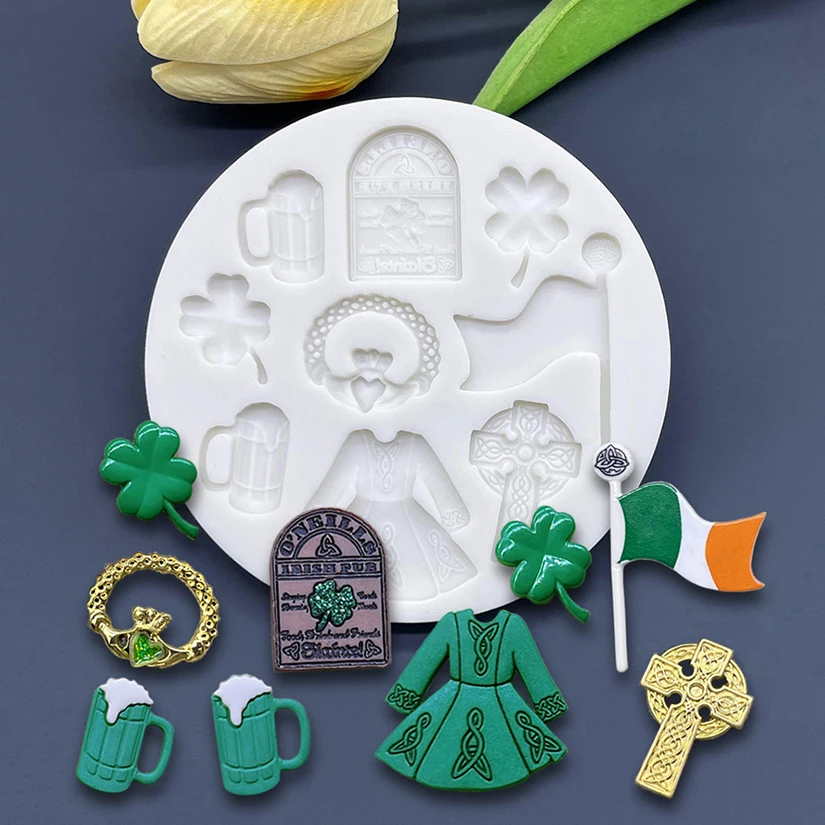 Shamrocks Beer Cross St. Patrick's Day Silikon-Sugarcraft-Form, Cupcake-Backform, Fondant-Kuchendekorationswerkzeuge – Detail 1