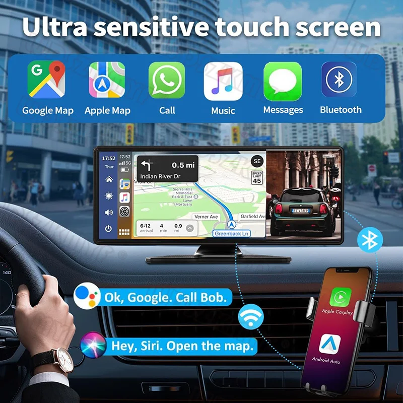 10.26" Touch Screen 4K Dash Cam Dual Len Front&Rear Camera Wireless Carplay Android Auto Car DVR WIFI Dashcam Aux Car Stereo