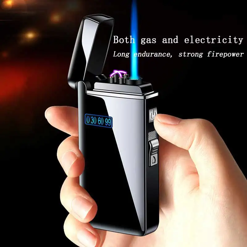 

New Metal Windproof Turbo Gas Lighters Smoking Accessories Dual ARC Electric Lighter USB Rechargeable Plasma Lighters For Men