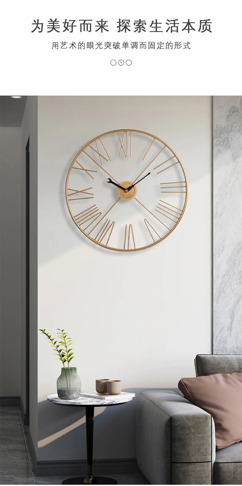 Amerikanische Mode Getriebe Römische Wanduhr Retro Metall Industriellen Stil Zimmer Gym Uhr Runde Restaurant Luxus Uhr Hause Dekoration – Detail 7