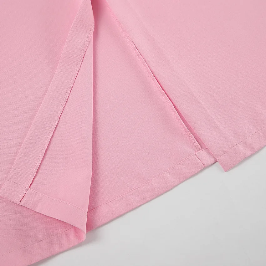 Pink Skirt Set Sleeveless Vest Short Top + High Waist Slit Long Two Pieces Women Outfit