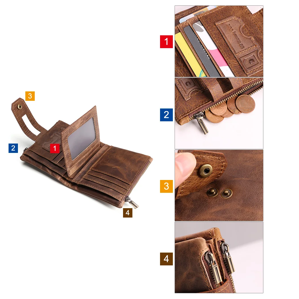 Men wallet casual fashion leather anti-theft brush Coin purses double zipper multi-card slot retro clutch man rfid Money clip