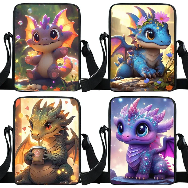 

Cute Cartoon Dragon Baby Crossbody Bags Fantasy Dinosaur Heart Art Handbag Funny Forest Animal Small Messenger Bag Book Holder