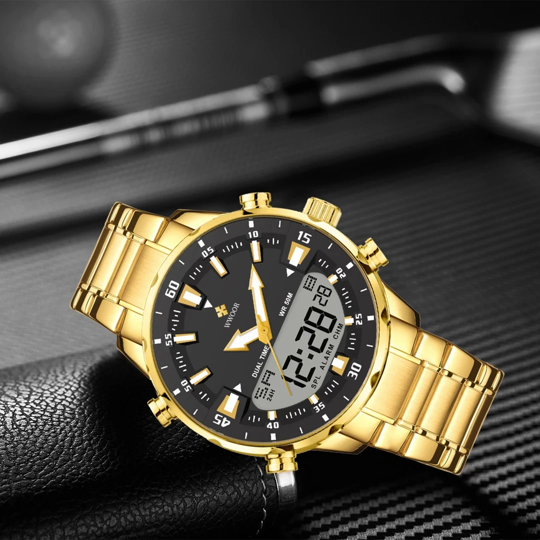 WWOOR Luxury Men's Sports Digital LED Quartz Waterproof Watch