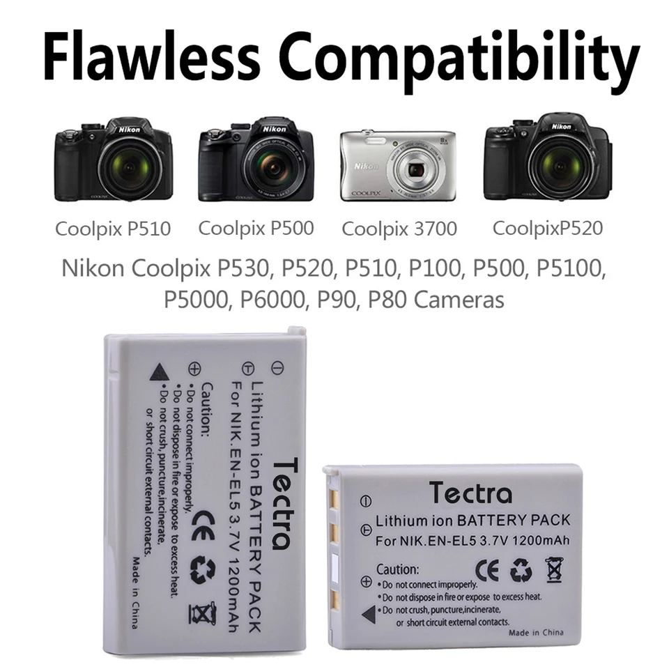 2 Batterie Shentec EN-EL5 Con Caricatore USB Per Nikon Coolpix 3700, 4200, 5200, P510 E Altri