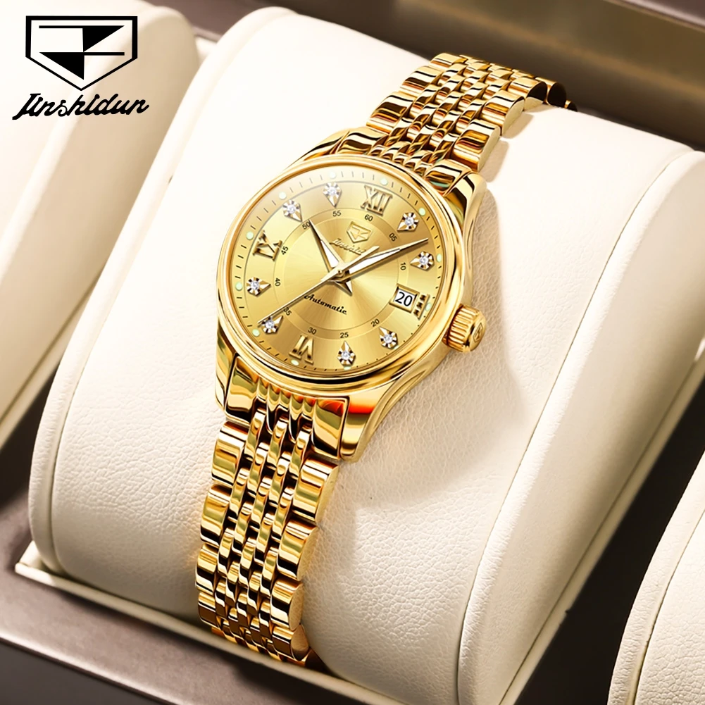 

JSDUN Luxury Automatic Mechanical Women Watch Fashion Waterproof Luminous Lady Wrist Watch Calendar Auto Date Gold Women's Watch