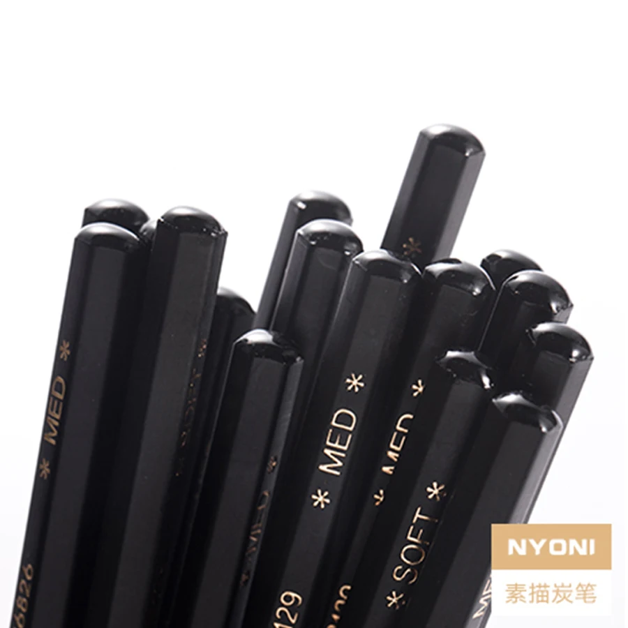 NYONI 12pcs Charcoal Pencil Black Soft/Medium/Hard Carbon Pencil Wooden  Charcoal Pencils For Sketching Drawing Stationery 2801 - AliExpress