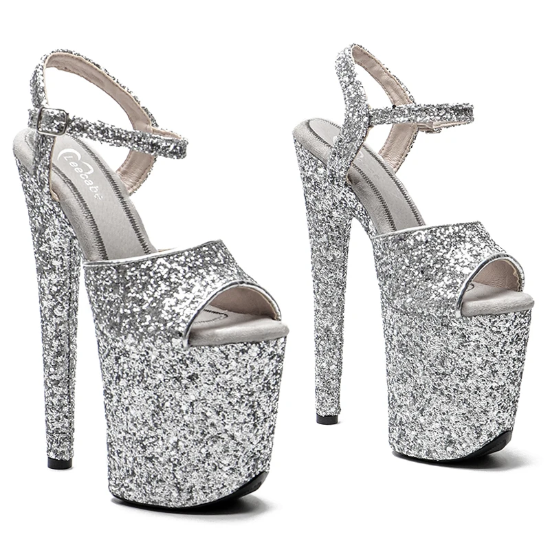 Leecabe 20cm/ 8inches Glitter   upper lady  fashion platform high heel   sandals  pole dance shoes