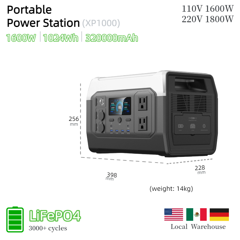 1800W Portable Power Station LiFePO4 battery UPS for power outages Pure Sine Wave 220 230V 50Hz 1600W 110V 60Hz Зарядна станція