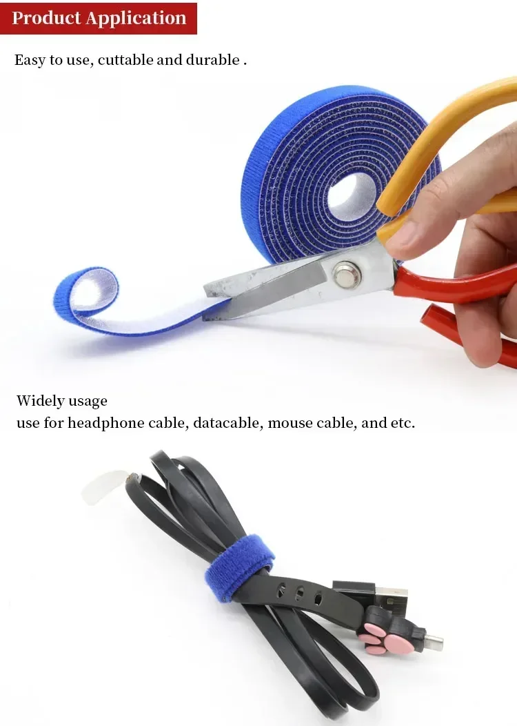 Description Picture 3 of item5m/roll Cable Tie Holder Self Adhesive Tape 10/15/20/25mm Nylon Strap Cable Management Strips Wire Organizer Fastener