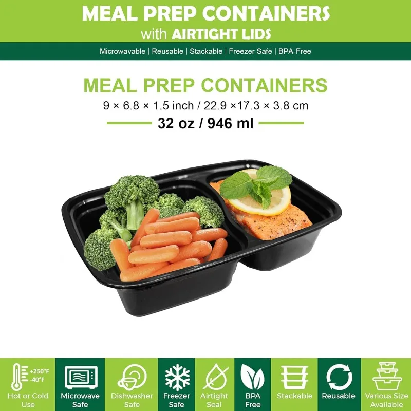 Disposable Lunch Box 20PCS Takeaway Lunch Box with 2-pocket Lid Travel Lunch Box Disposable Bento Box Microwave/Dishwasher/Freezer Safe