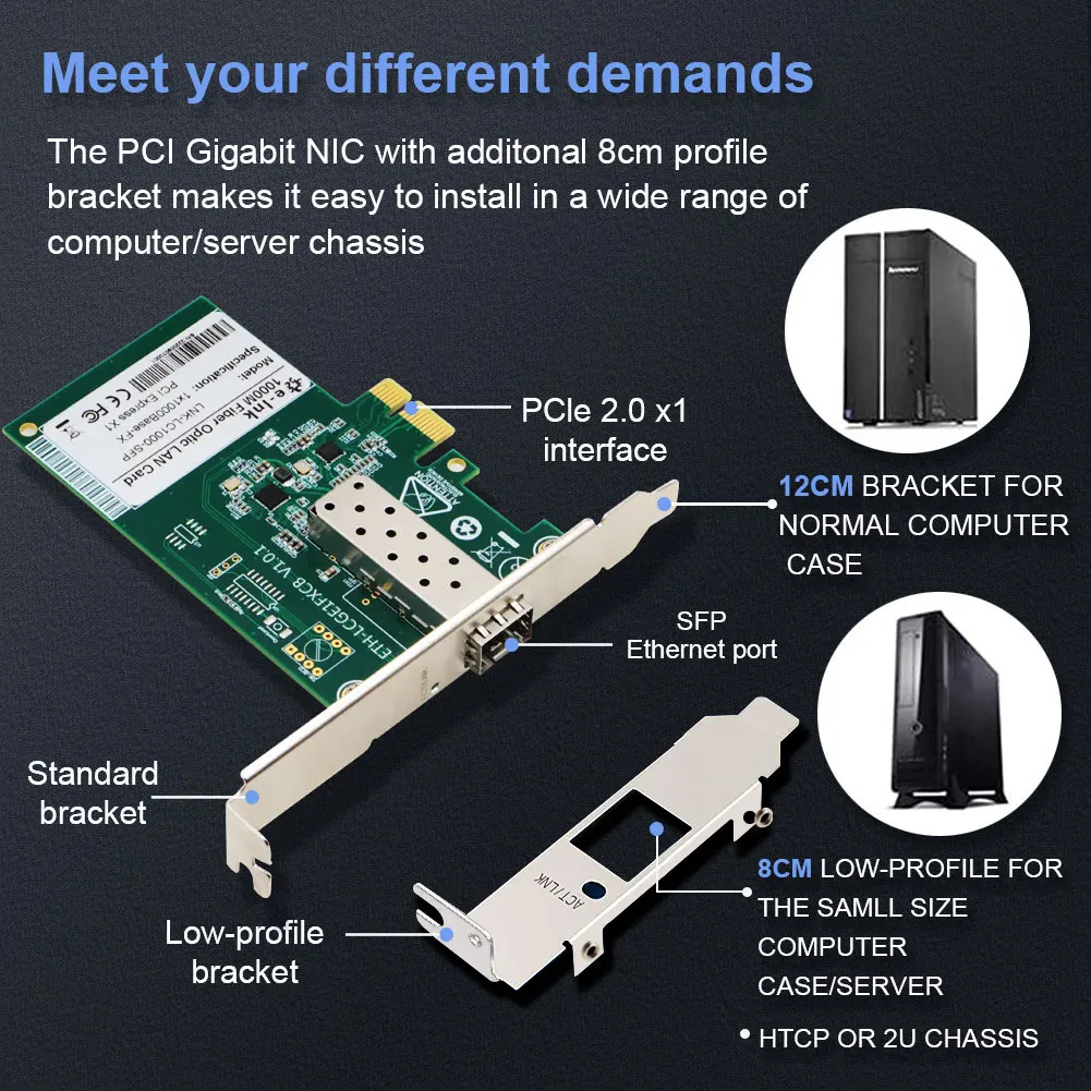 Placa de Rede Gigabit Fiber Adaptador Lan Pci Express Ethernet Nic Sfp Porta sc 1000mbps Pcie - Imagem 6