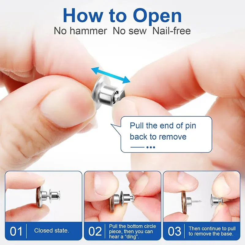5/10/20Pcs Button Pins for Loose Jeans No Sew Instant Replacement Snap Tack Pant Button Adjustable Metal Pants Button Tightener 3