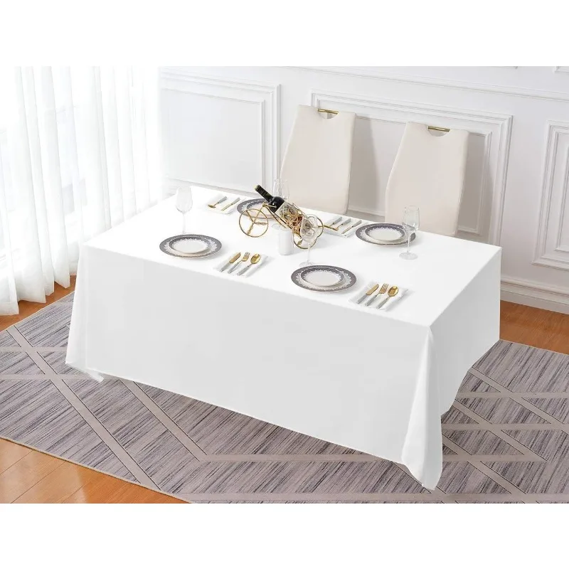 5 Pack White Rectangle Tablecloth 90 x 132-inch Rectangular Polyester Table Cloth for Weddings, Banquets, or Restaurants 6