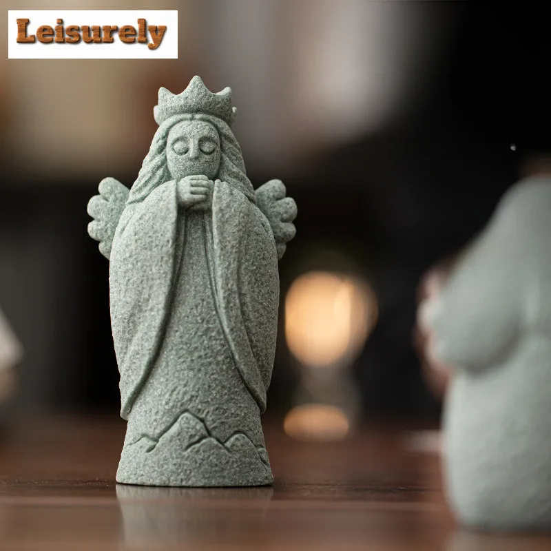 Green Sandstone Goddess Tea Pet Zen Tea Sculpture Tea Figurine Play Toys Tea Statue Ornaments Can Be Raised Teaware Supplies